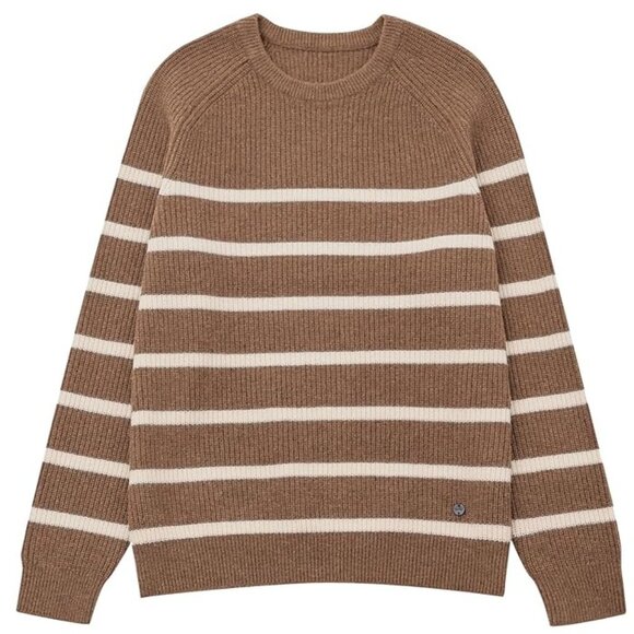 KVSS 100% Pure Cashmere Crewneck Pullover Sweater Brown/Cream Striped NEW w/Box! - Picture 4 of 6